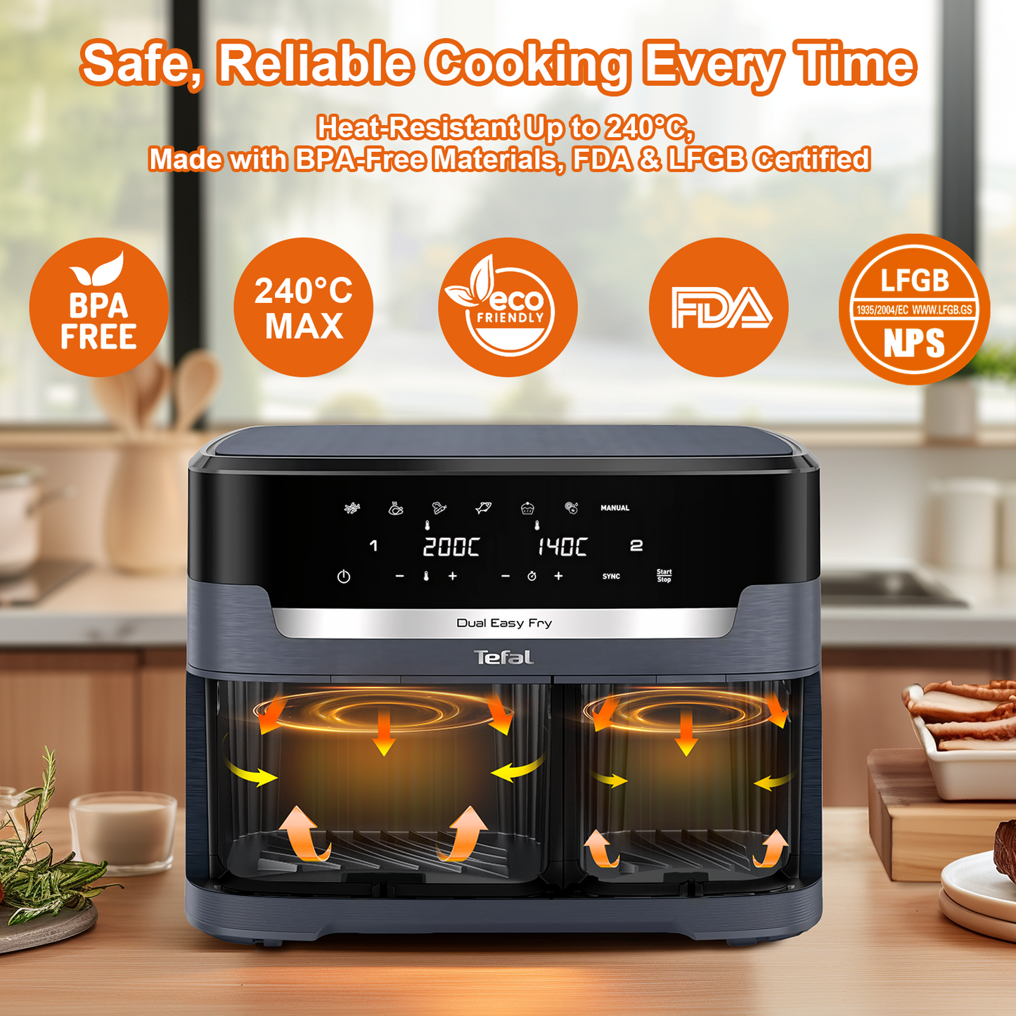 Air Fryer Accessories for Tefal Dual Easy Fry XXL，2-Pack Reusable Silicone air Fryer Liners