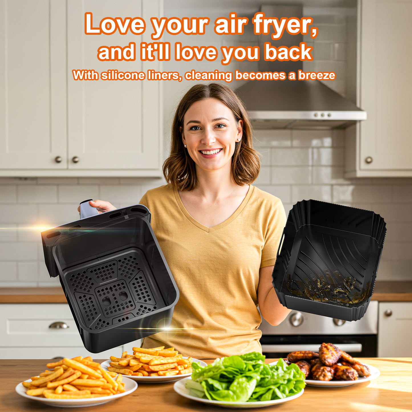 Air Fryer Accessories for Tefal Dual Easy Fry XXL，2-Pack Reusable Silicone air Fryer Liners
