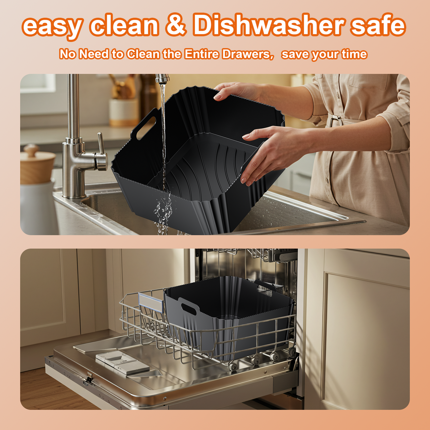 Air Fryer Accessories for Tefal Dual Easy Fry XXL，2-Pack Reusable Silicone air Fryer Liners