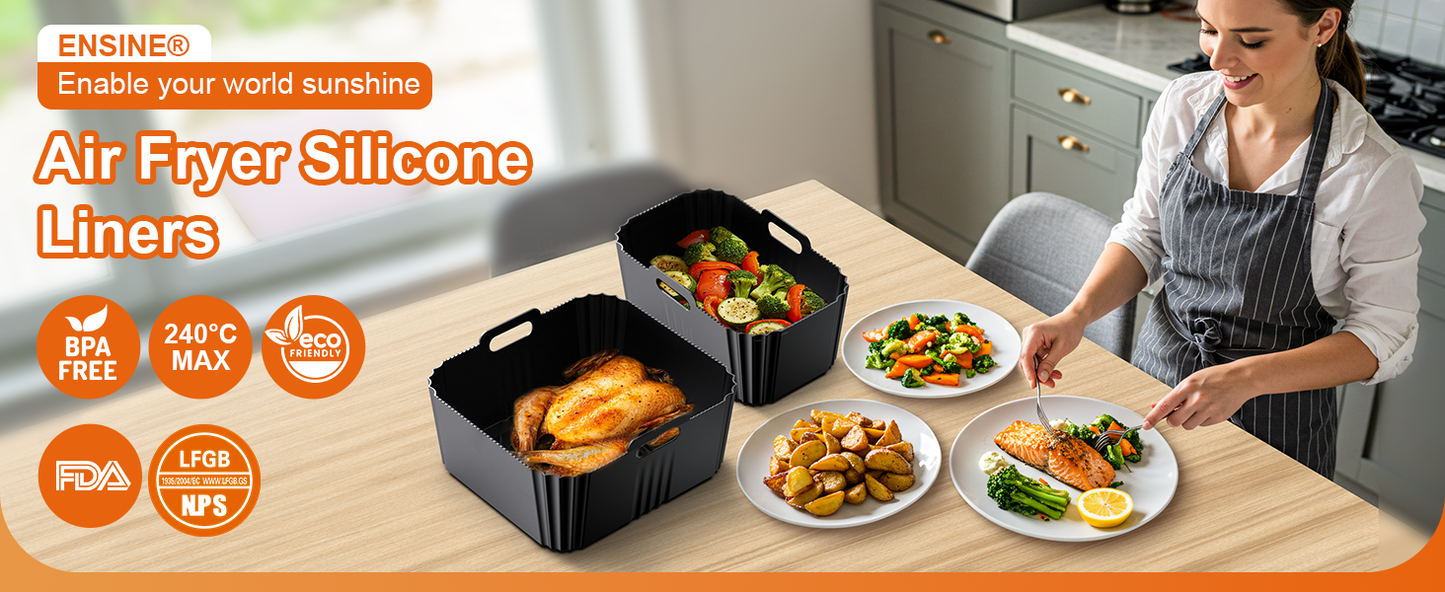 Air Fryer Accessories for Tefal Dual Easy Fry XXL，2-Pack Reusable Silicone air Fryer Liners
