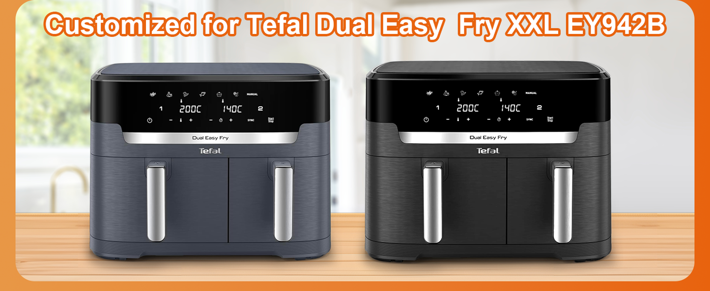 Air Fryer Accessories for Tefal Dual Easy Fry XXL，2-Pack Reusable Silicone air Fryer Liners